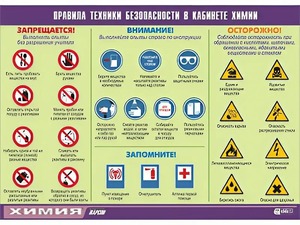 Таблица демонстрационная "Правила техники безопасности в кабинете химии" (винил 70х100) - fgospostavki.ru - Нижний Новгород