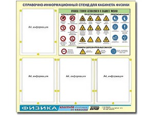 Стенд информационный "Правила техники безопасности в кабинете физики" (80х75, 4 кармана) - fgospostavki.ru - Нижний Новгород