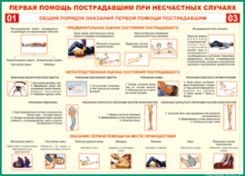 Таблица "Общий порядок оказания первой помощи пострадавшим" (100х140 сантиметров, винил) - fgospostavki.ru - Нижний Новгород